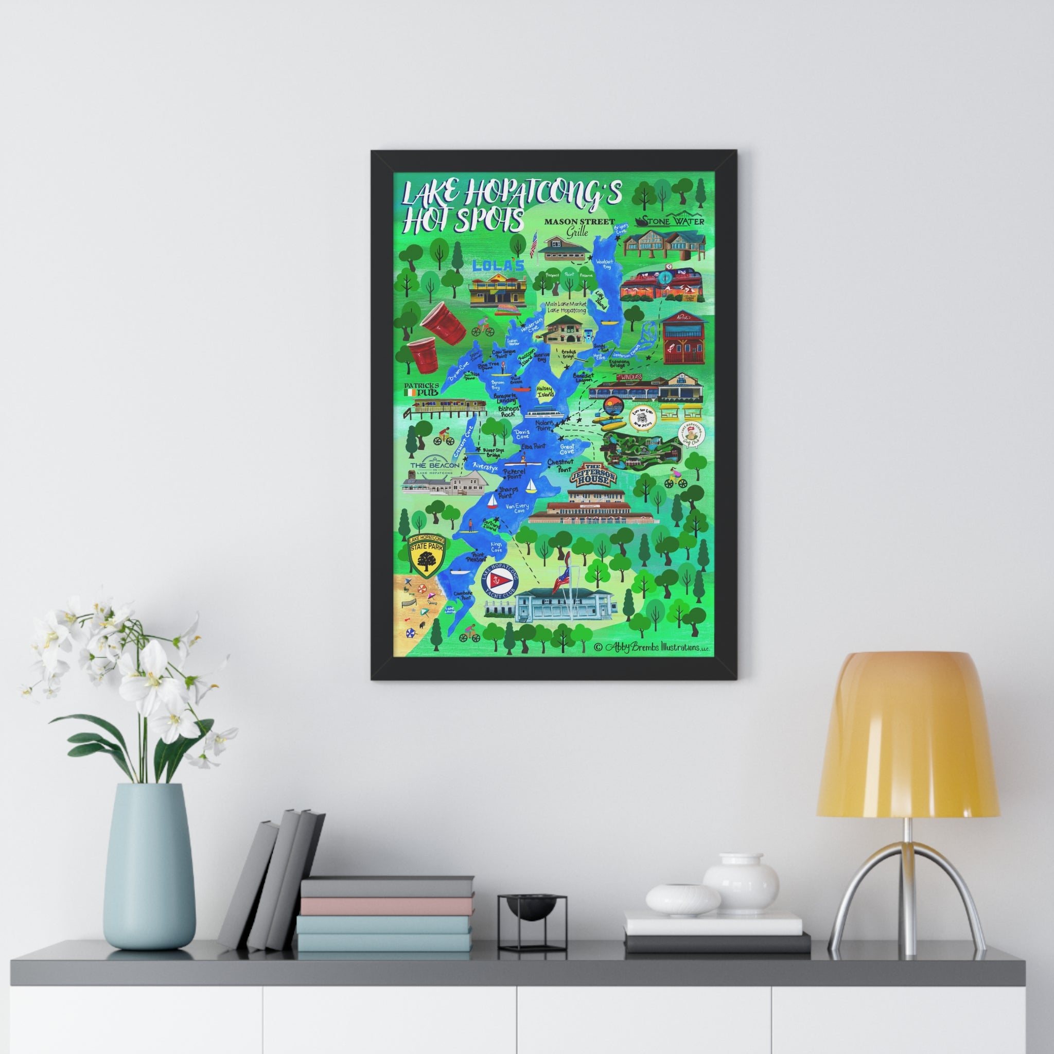 Lake Hopatcong's Hot Spots Print Matted and Framed