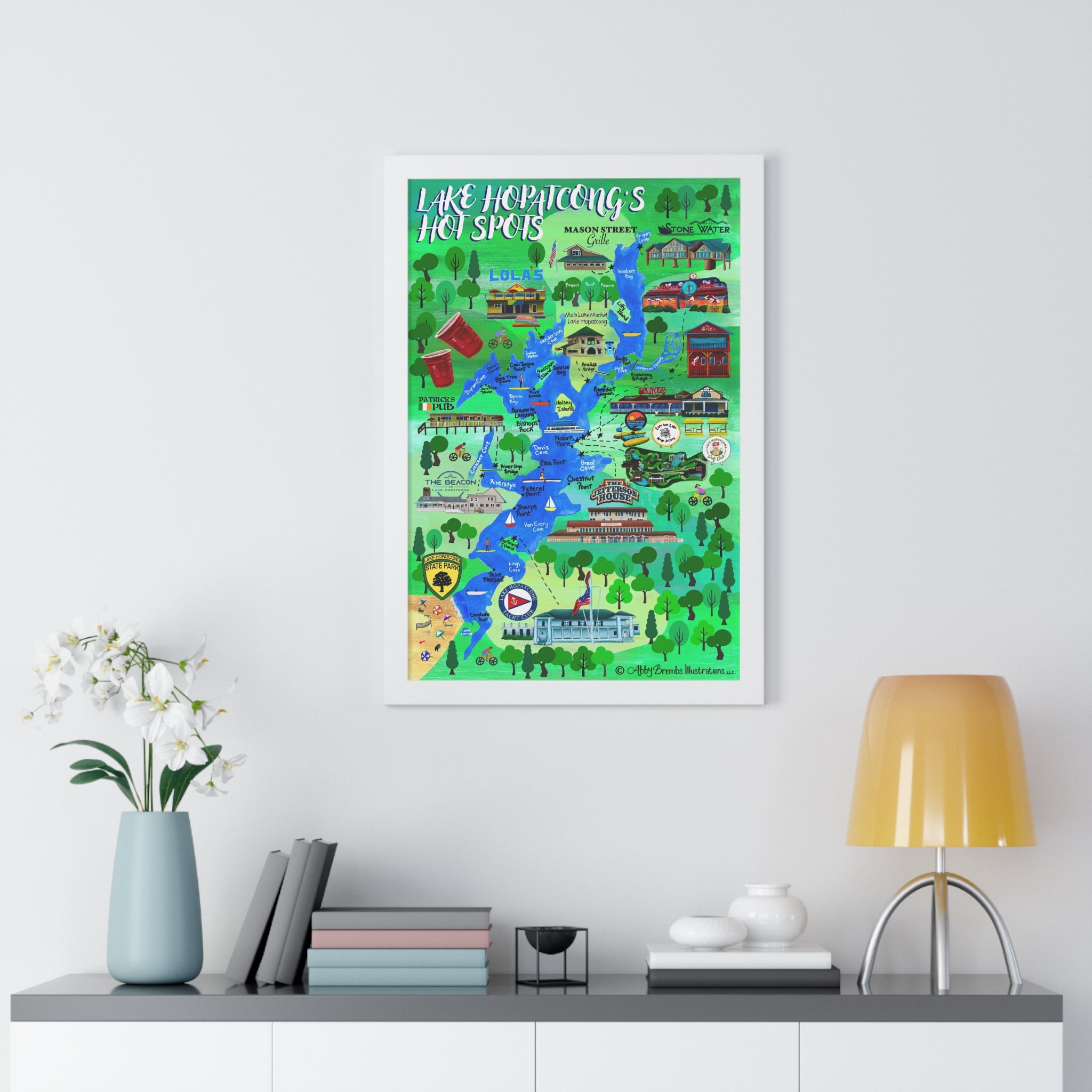 Lake Hopatcong's Hot Spots Print Matted and Framed